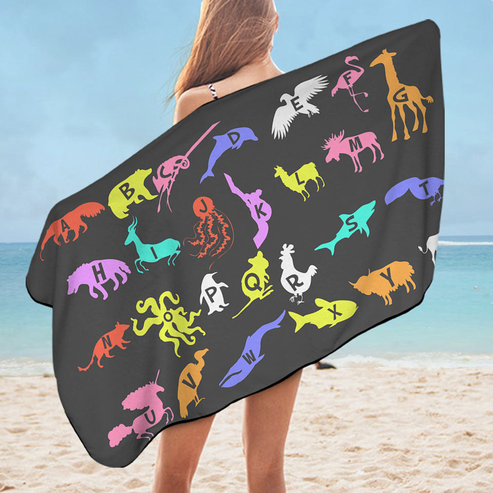 Children Microfiber Beach Towel Alphabet Animal Names