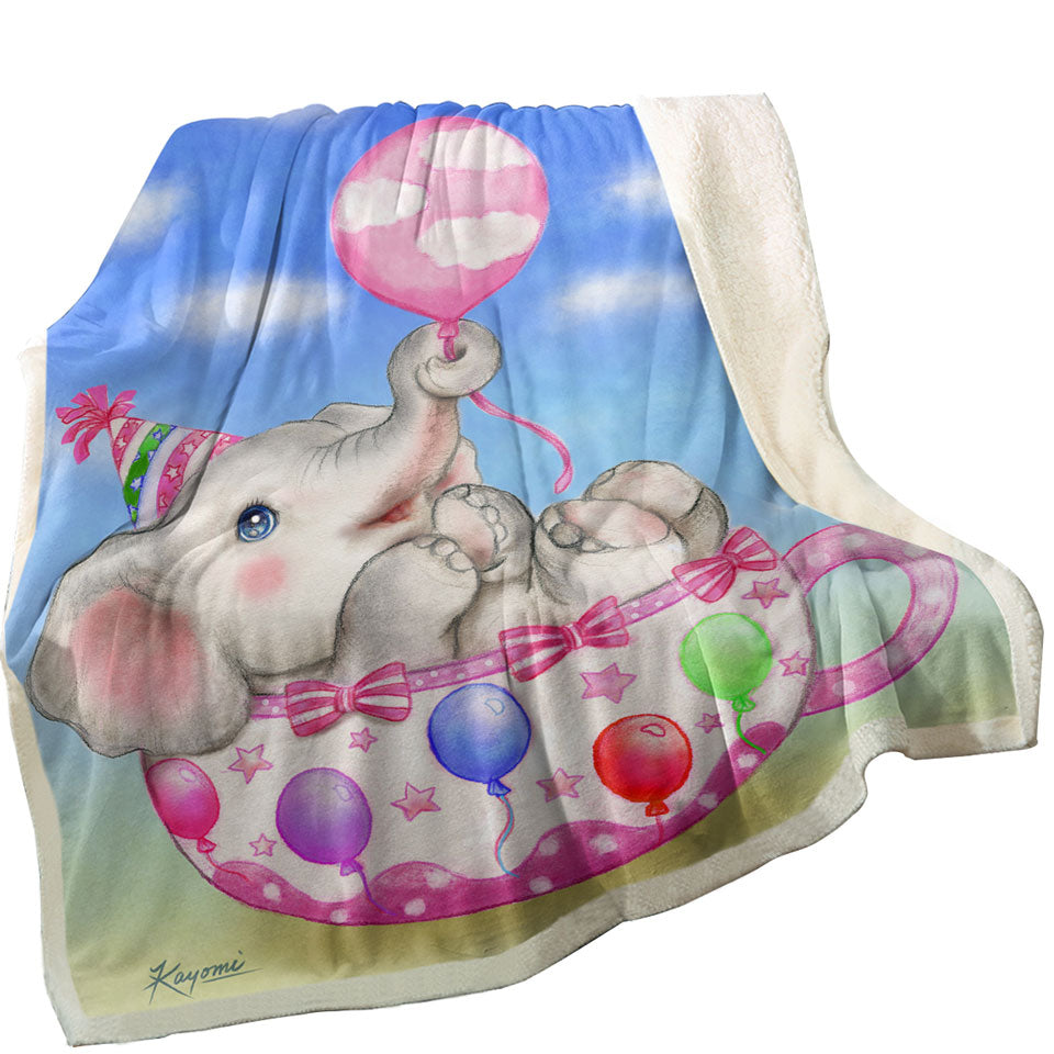 Children Sherpa Blanket Cute Elephant Cup and Balloons