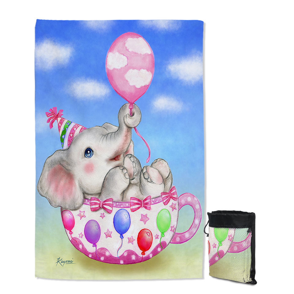 Children Swimming Towels Cute Elephant Cup and Balloons