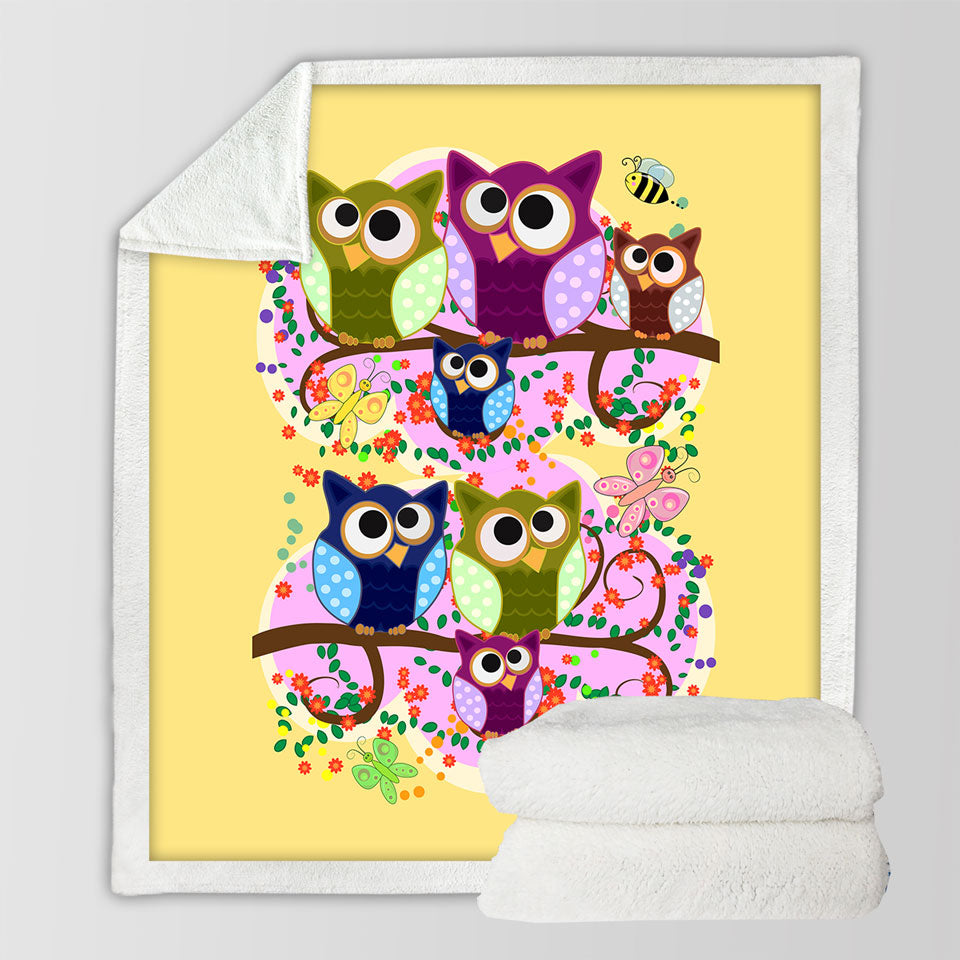 Children Throw Blanket Cute Multi Colored Owls