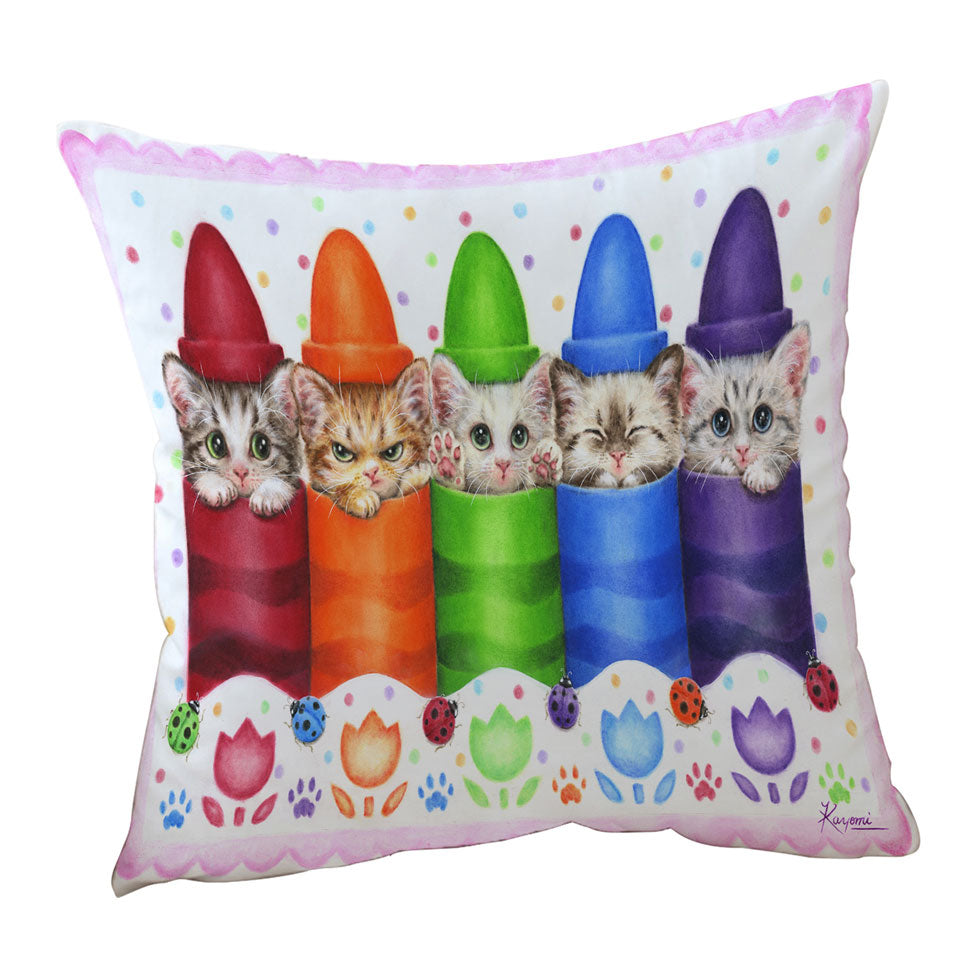 Children Throw Pillows Funny Cats for Kids Color Pencils Kittens