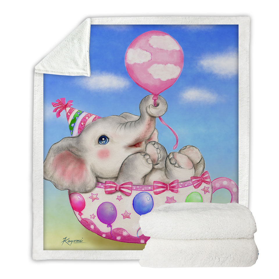 Children Throws Cute Elephant Cup and Balloons