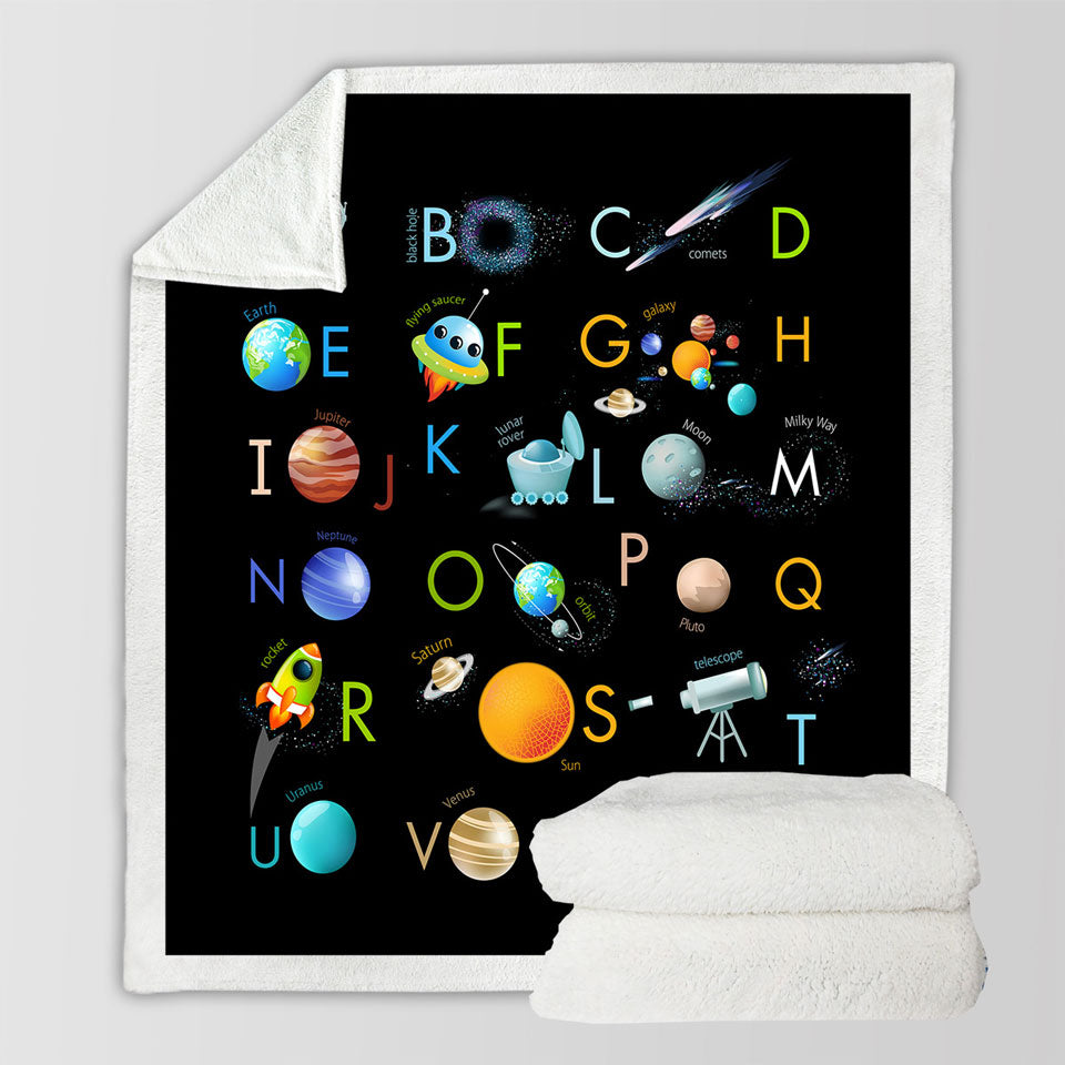 Children Throws Space Themed Alphabet for Kids