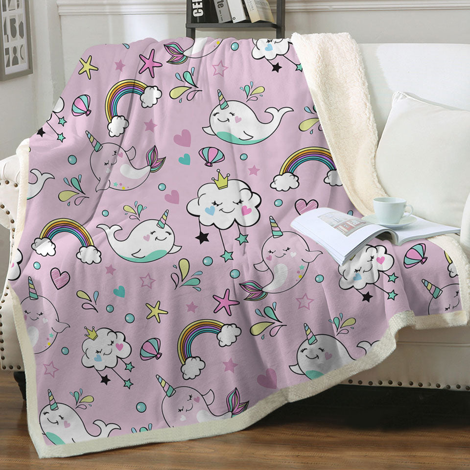 Children Throws with Rainbow Whales and Clouds