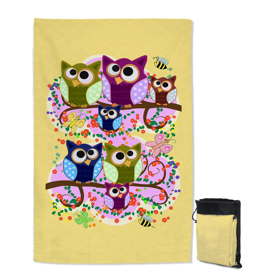 Children Travel Beach Towel Cute Multi Colored Owls