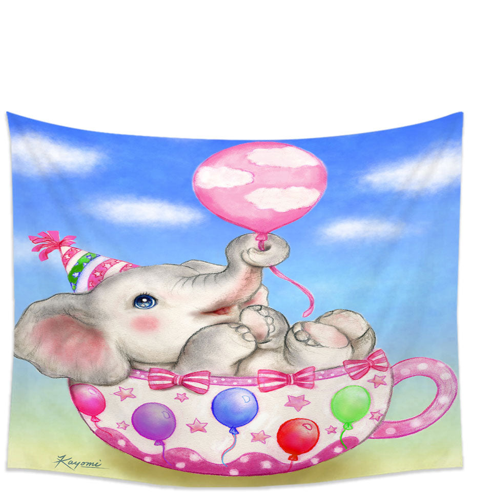 Children Wall Decor and Tapestry Cute Elephant Cup and Balloons