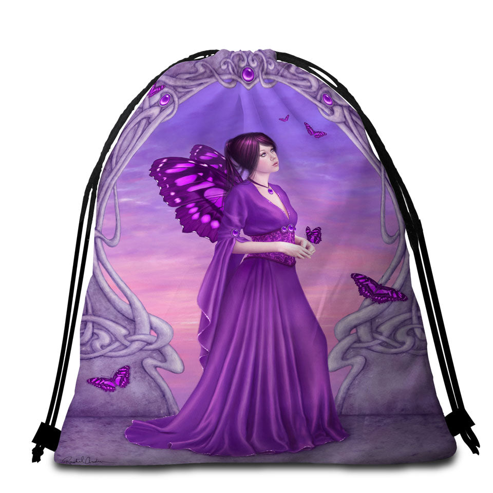 Childrens Beach Bags and Towels with Butterflies and Purple Amethyst Butterfly Girl