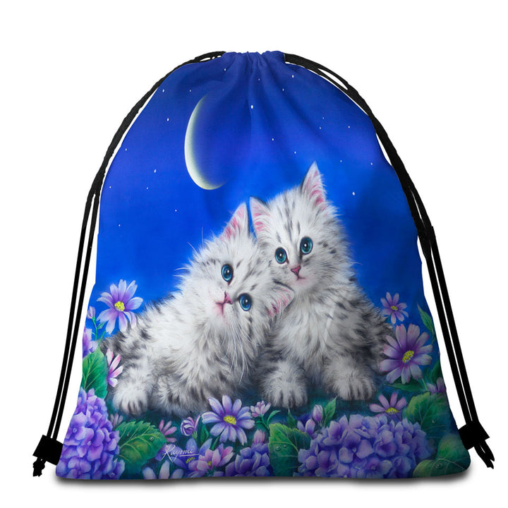 Childrens Beach Towel Bags Moonlight Cats Cute Sweet Kittens at Night