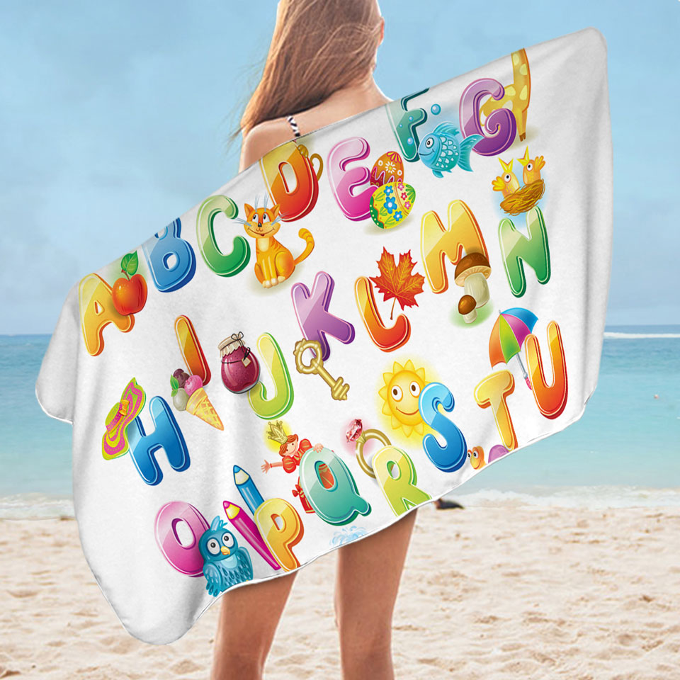 Childrens Beach Towels Cartoon Alphabet for Kids