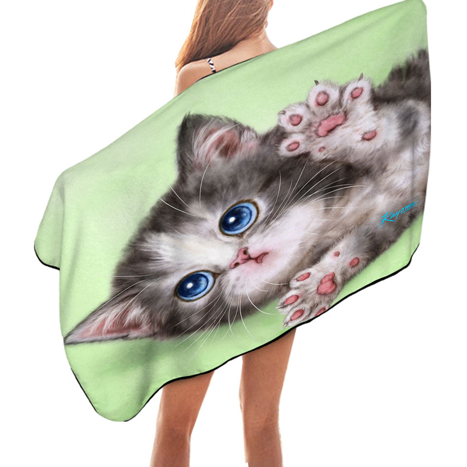 Childrens Beach Towels Cute Kittens Drawings Grey Tabby Kitty Cat