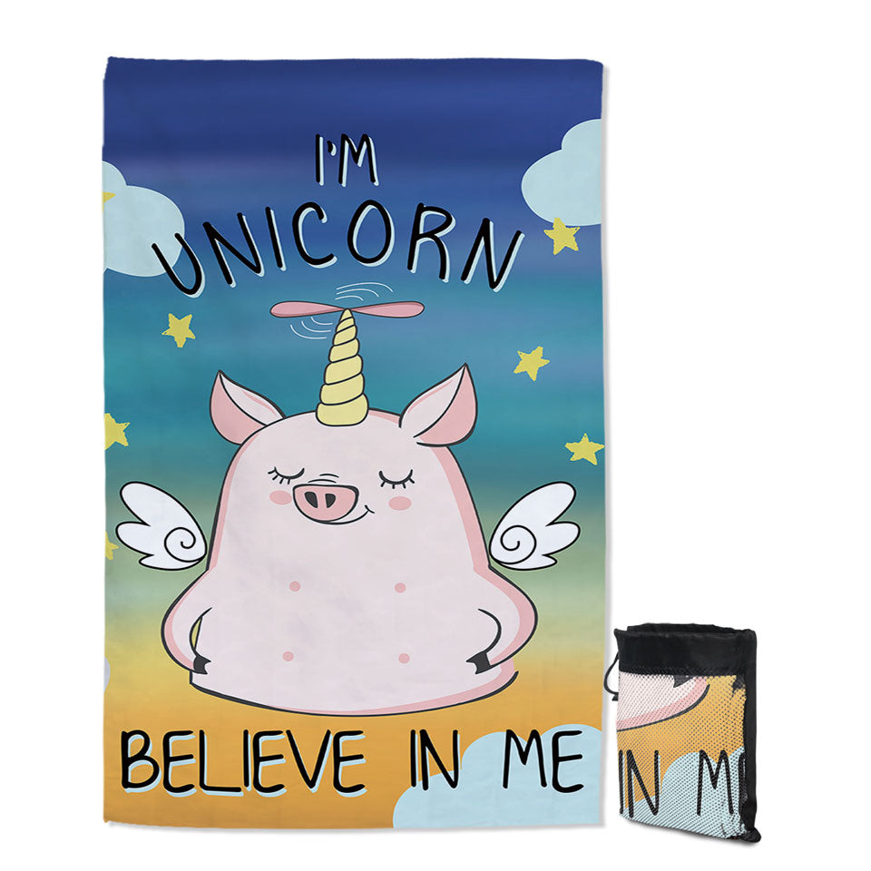 Childrens Beach Towels Cute Unicorn Piggy