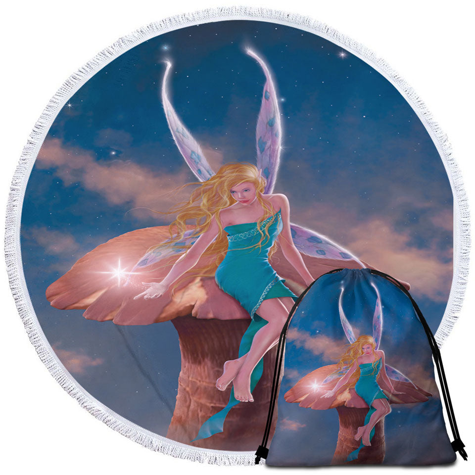 Childrens Beach Towels Fantasy Art Big Mushroom and Little Fairy