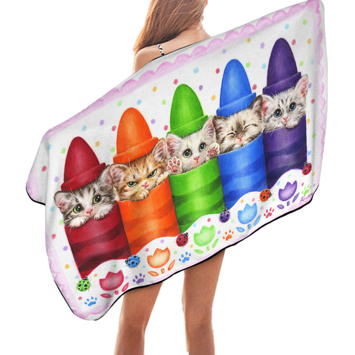 Childrens Beach Towels Funny Cats for Kids Color Pencils Kittens