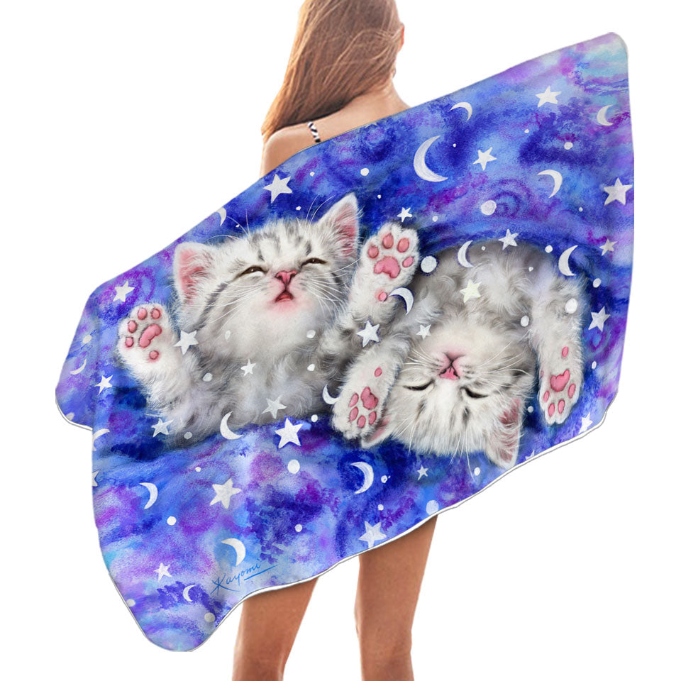 Childrens Beach Towels Two Grey Kitty Cats Sweet Slumber Night