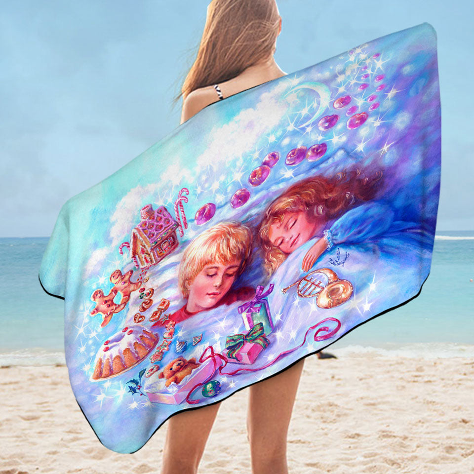 Childrens Beach Towels Vintage Fairytales Art Painting Sweet Candy Dreams