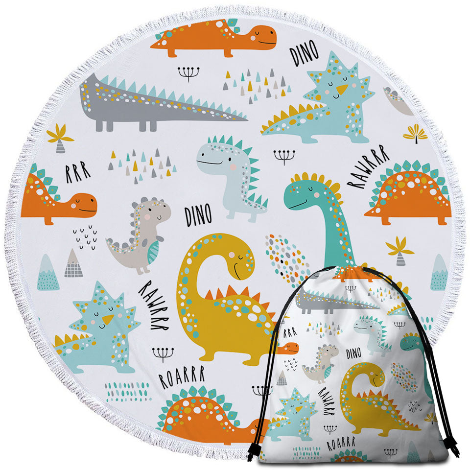 Childrens Beach Towels and Bags Set Cartoon Dinosaurs