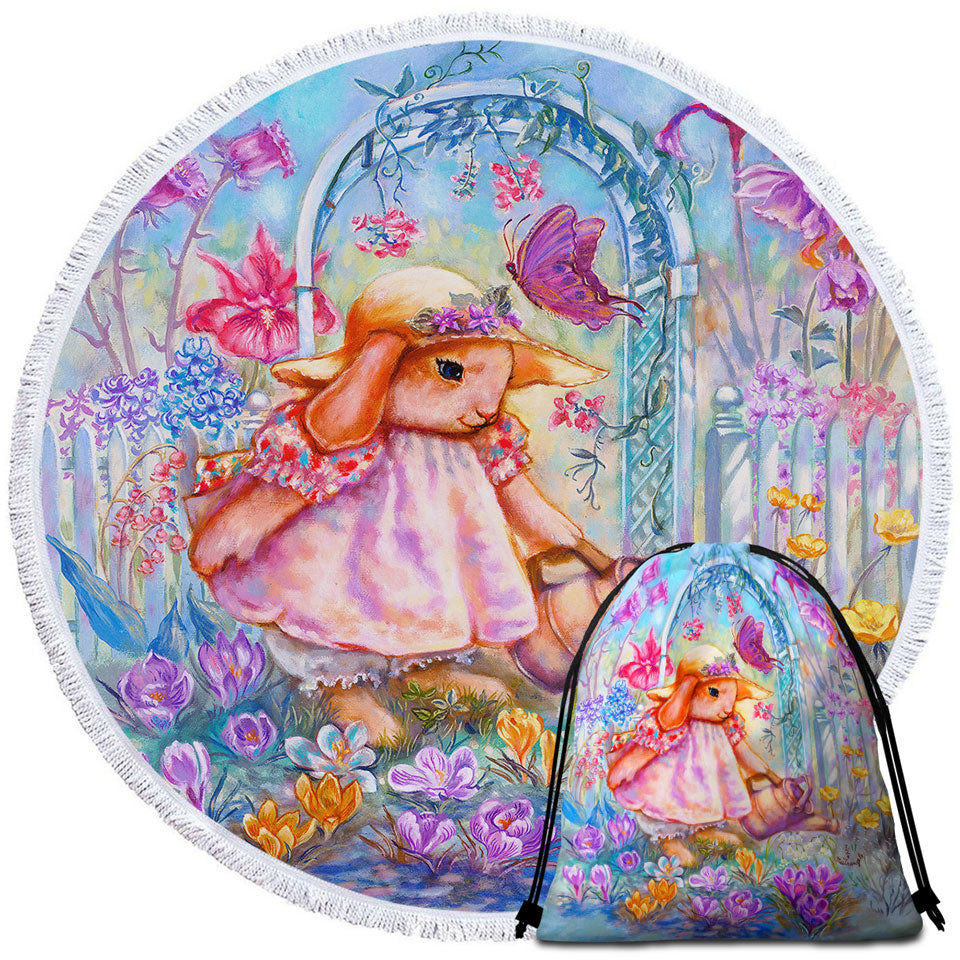 Childrens Beach Towels of Cute Art for Kids Buttercup Bunnys Garden
