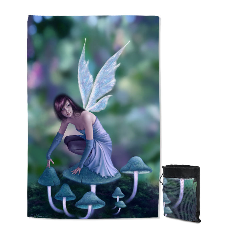 Childrens Beach Towels with Fantasy Art Periwinkle Mushroom Fairy