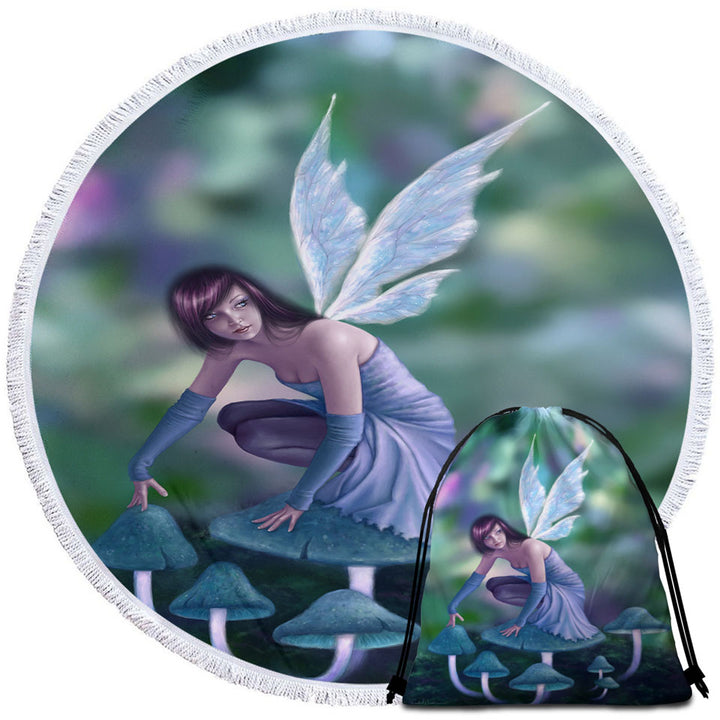 Childrens Circle Towel with Fantasy Art Periwinkle Mushroom Fairy
