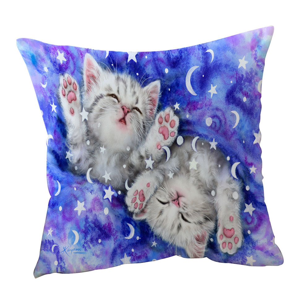 Childrens Cushion Covers Two Grey Kitty Cats Sweet Slumber Night