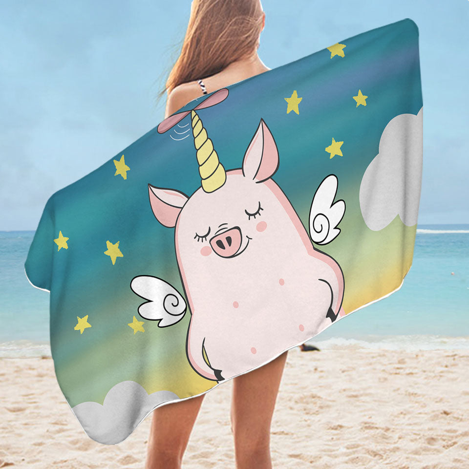 Childrens Pool Towels Cute Unicorn Piggy