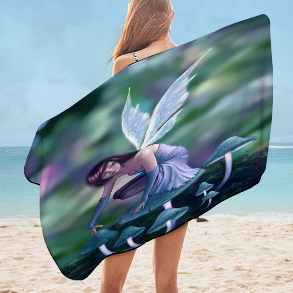 Childrens Pool Towels with Fantasy Art Periwinkle Mushroom Fairy