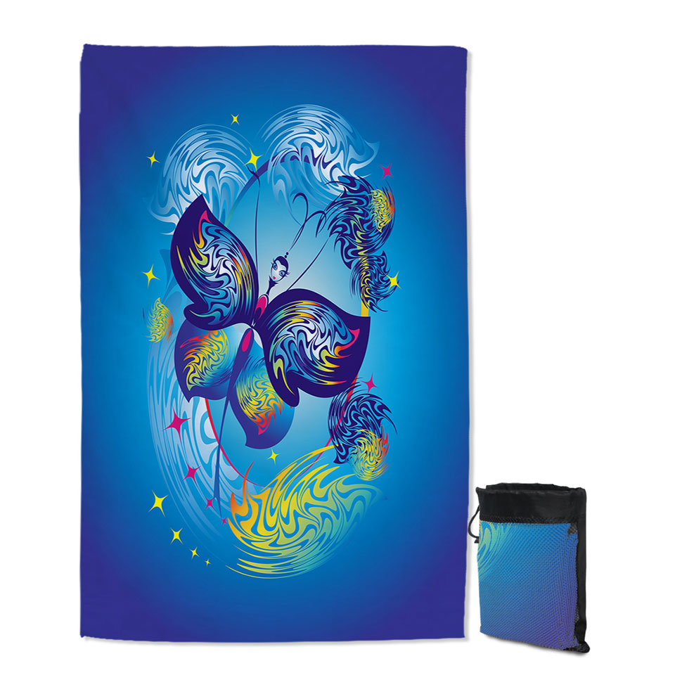 Childrens Quick Dry Beach Towel Blue Fairy Tale Butterfly Character