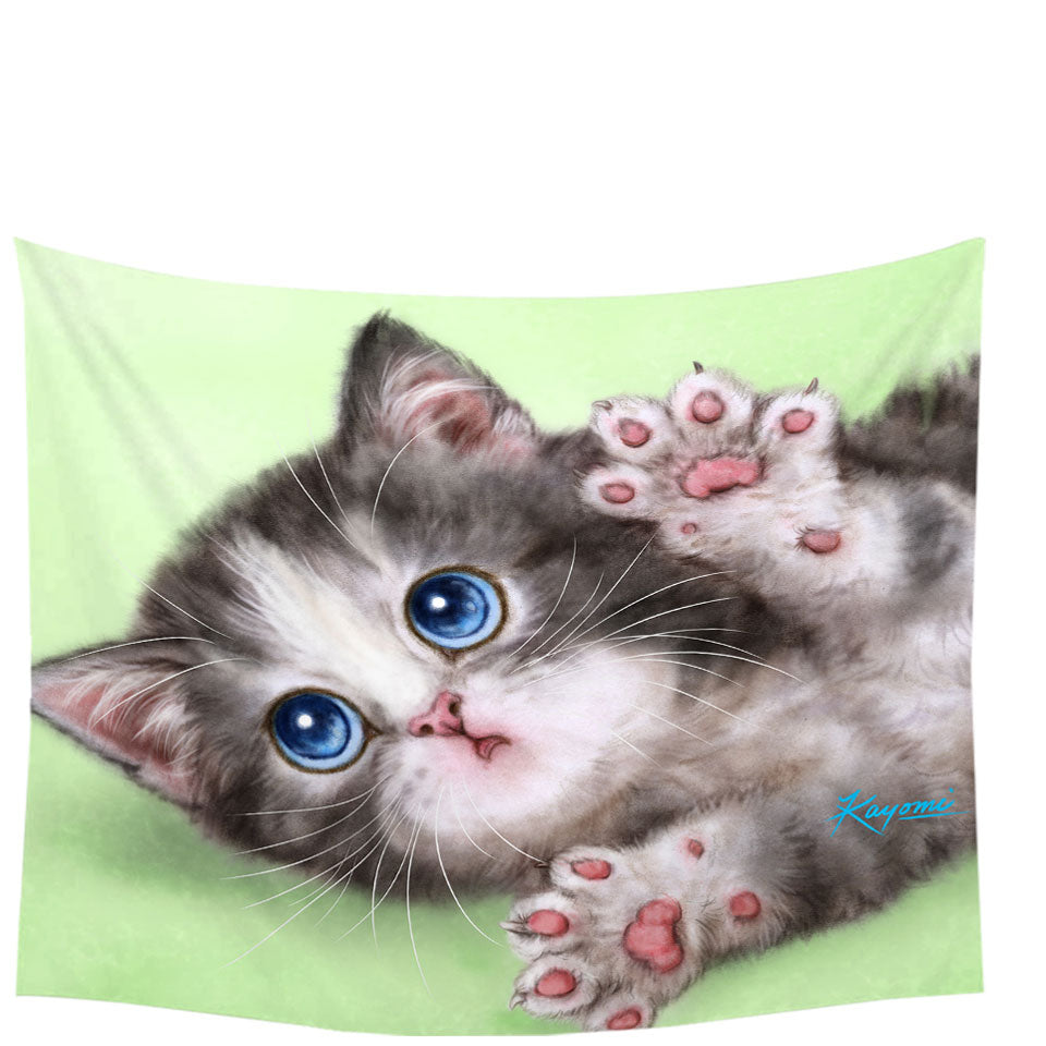 Childrens Tapestry Wall Decor Cute Kittens Drawings Grey Tabby Kitty Cat
