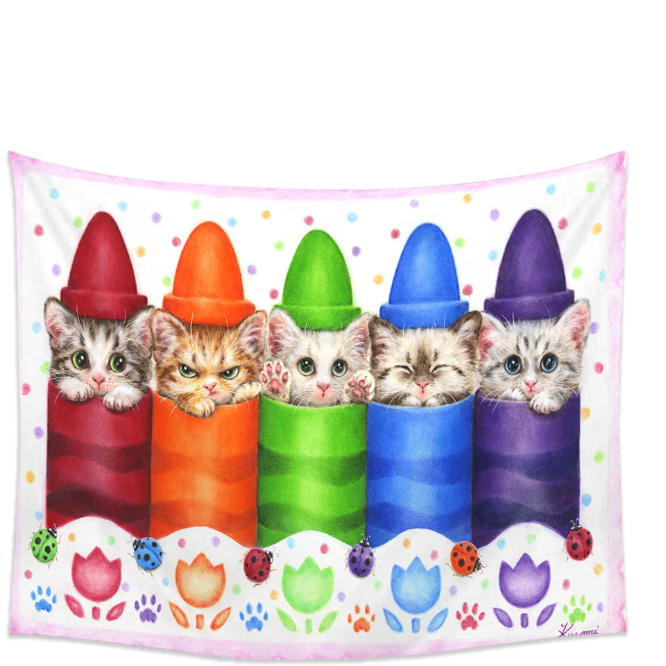 Childrens Tapestry Wall Decor Funny Cats for Kids Color Pencils Kittens