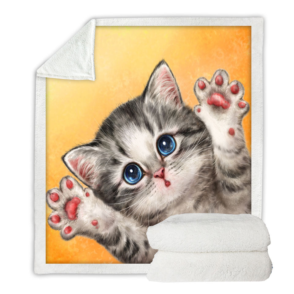 Childrens Throws Cats Designs Heart Melting Blue Eyes Grey Kitten