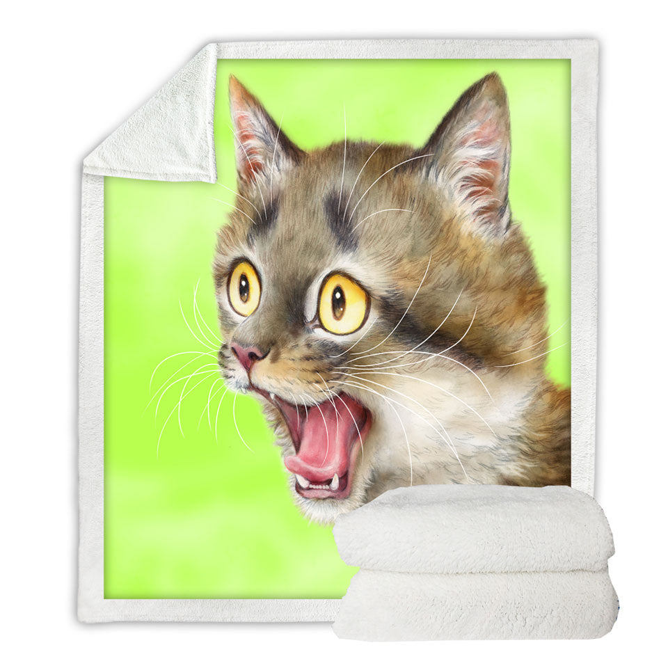 Childrens Throws with Cats Funny Faces Drawings Excited Tabby Kitty