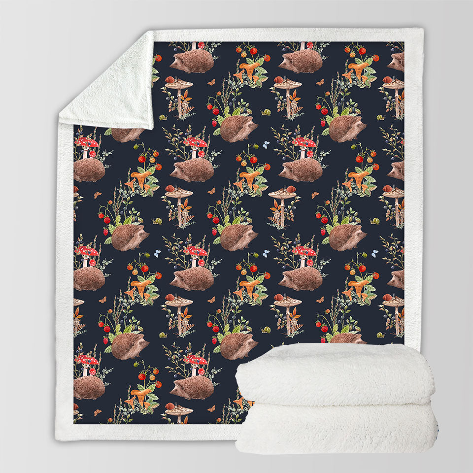 Childrens Throws with Cute Hedgehog in a Mushroom Garden