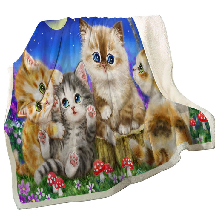 Childrens Throws with Moonlight Cats Cute Sweet Kittens in the Forest
