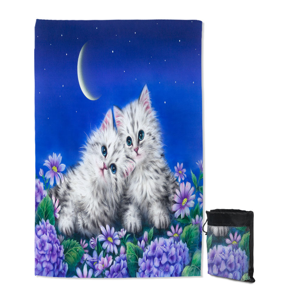 Childrens Travel Beach Towel with Moonlight Cats Cute Sweet Kittens at Night