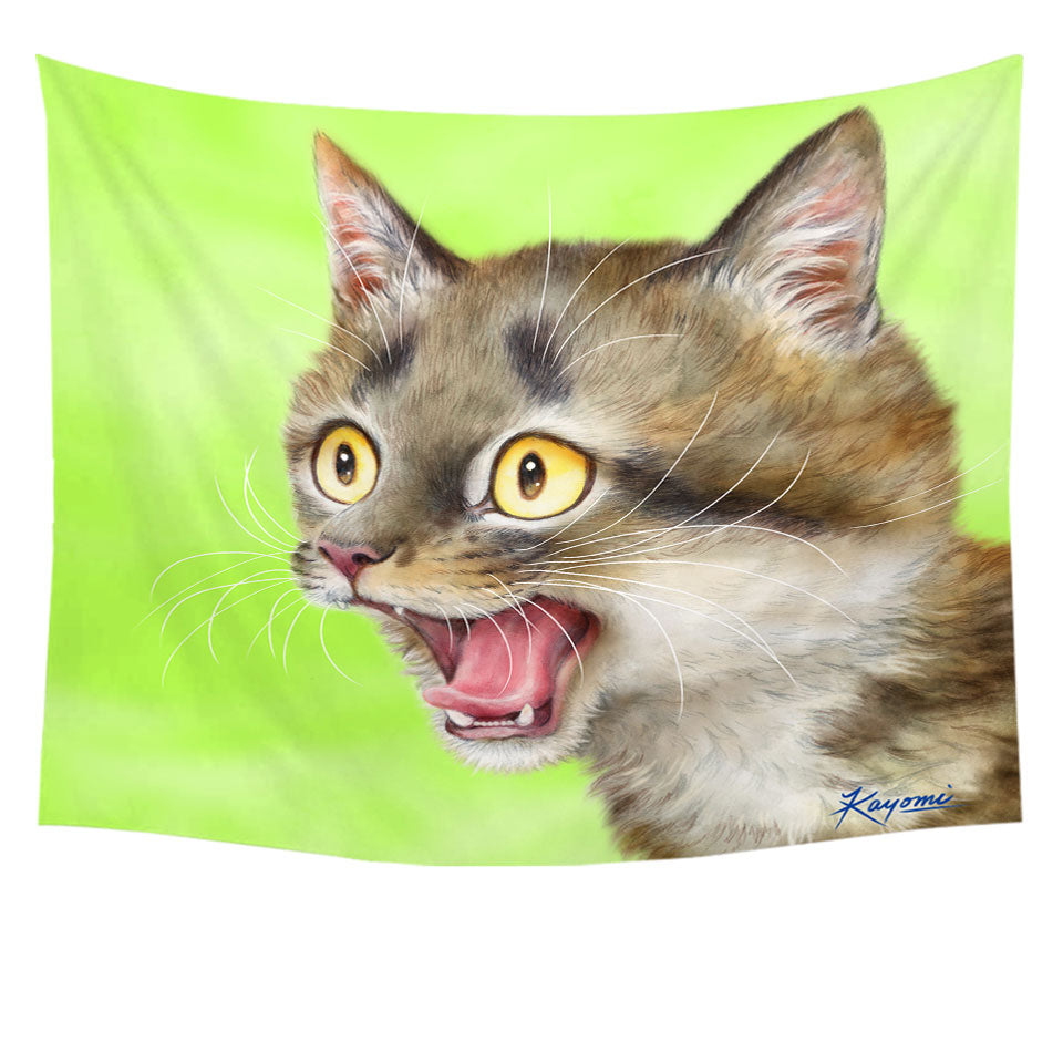 Childrens Wall Decor Cats Funny Faces Drawings Excited Tabby Kitty