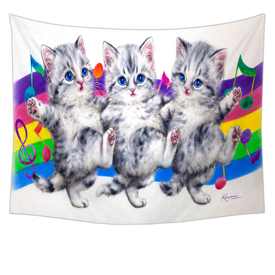 Childrens Wall Decor Grey Kittens Rainbow Colorful Music Notes Dance