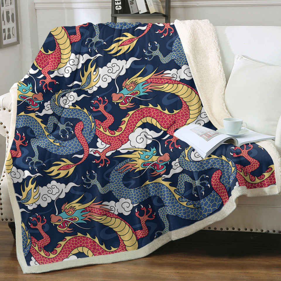 Chinese Dragons Throw Blankets for Men