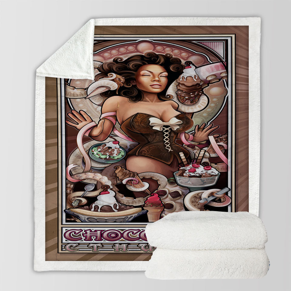 products/Chocolate-Ice-Cream-Cthulhu-and-Sexy-Black-Woman-Sherpa-Blanket