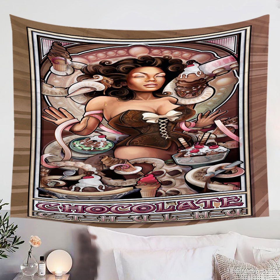 Chocolate-Ice-Cream-Cthulhu-and-Sexy-Black-Woman-Tapestry