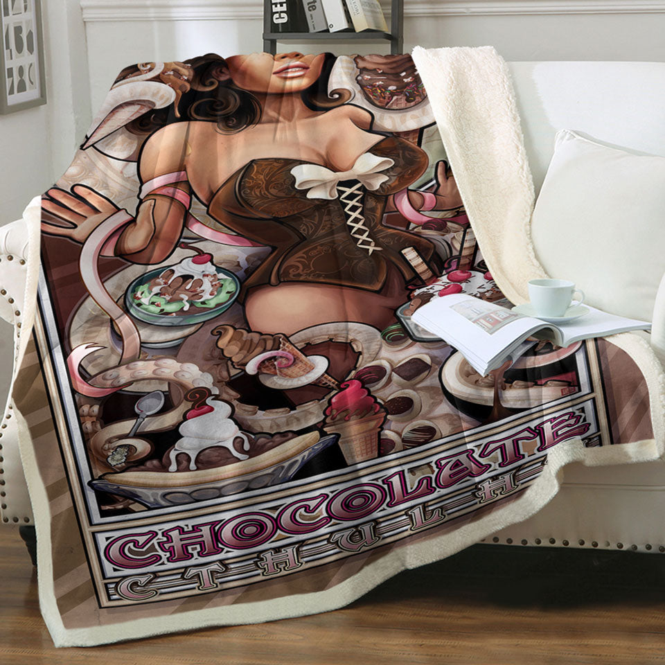 products/Chocolate-Ice-Cream-Cthulhu-and-Sexy-Black-Woman-Throw-Blanket