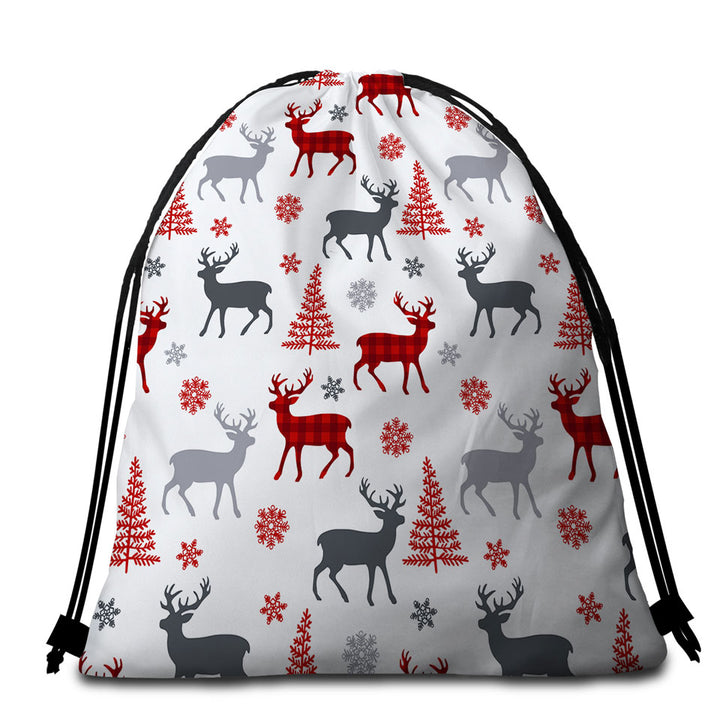 Christmas Beach Towel Bags Tree Deer and Snow Pattern