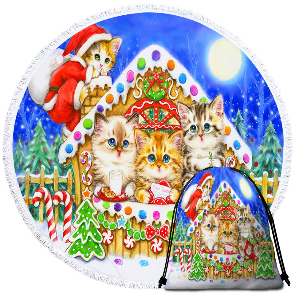 Christmas Beach Towels Cats Cute Gingerbread House for Kittens