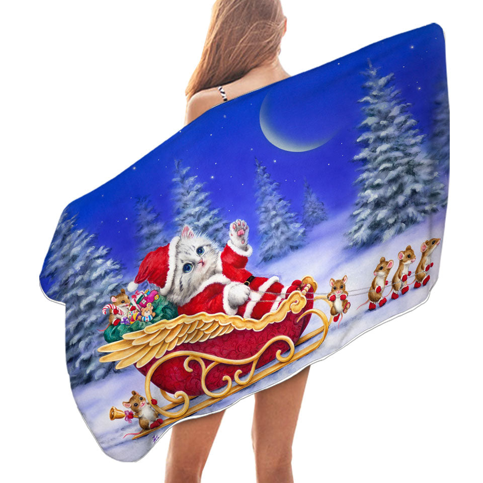 Christmas Beach Towels Cats Kitten Santa and Mice Helpers