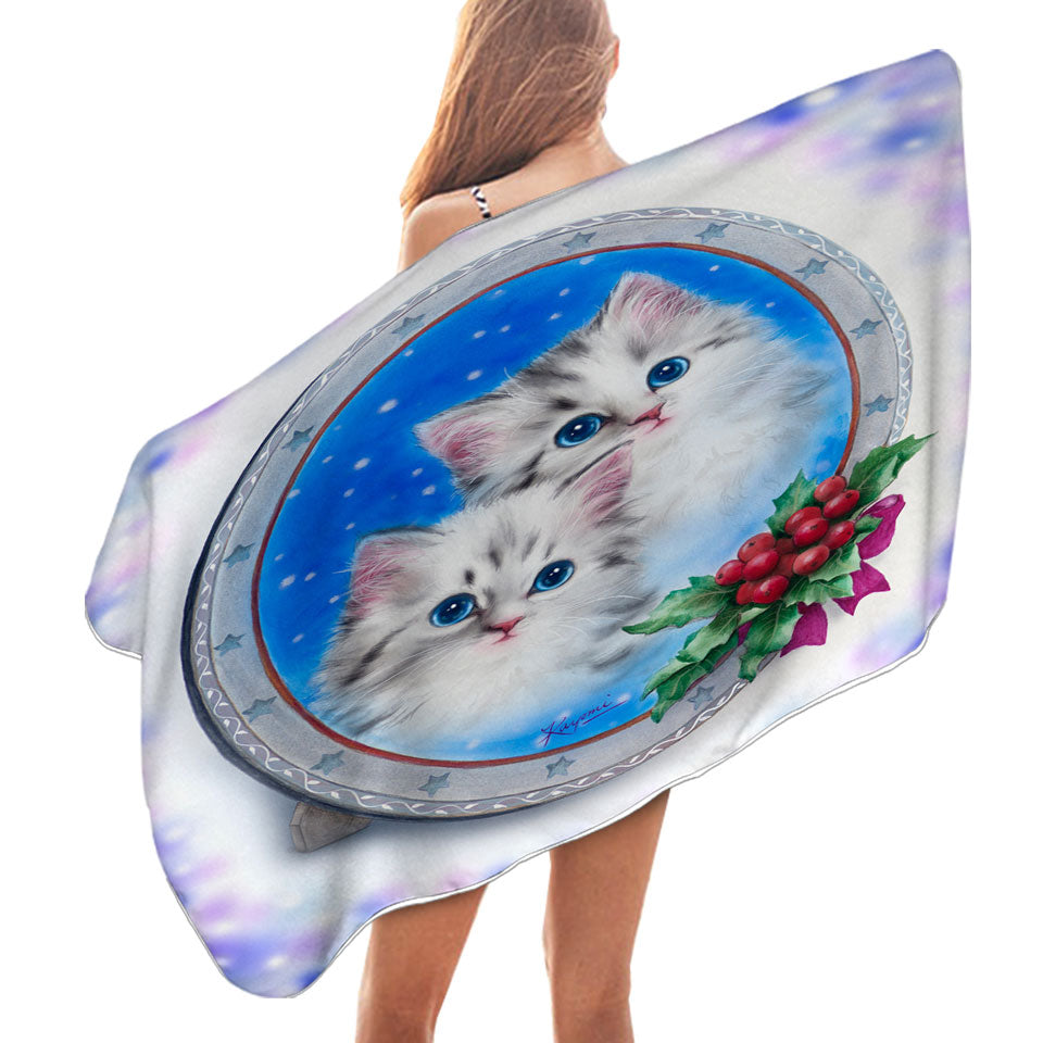 Christmas Beach Towels Design Cute Kittens Holiday Portrait