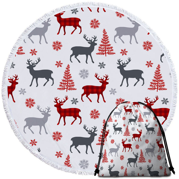 Christmas Beach Towels Tree Deer and Snow Pattern