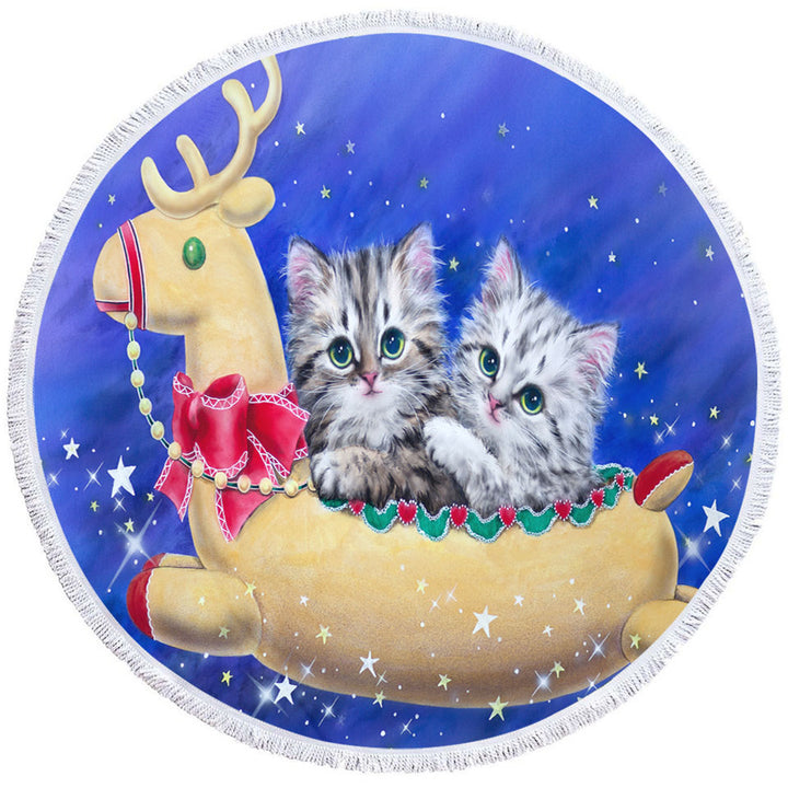 Christmas Big Beach Towels with Reindeer Ride Kitty Cats