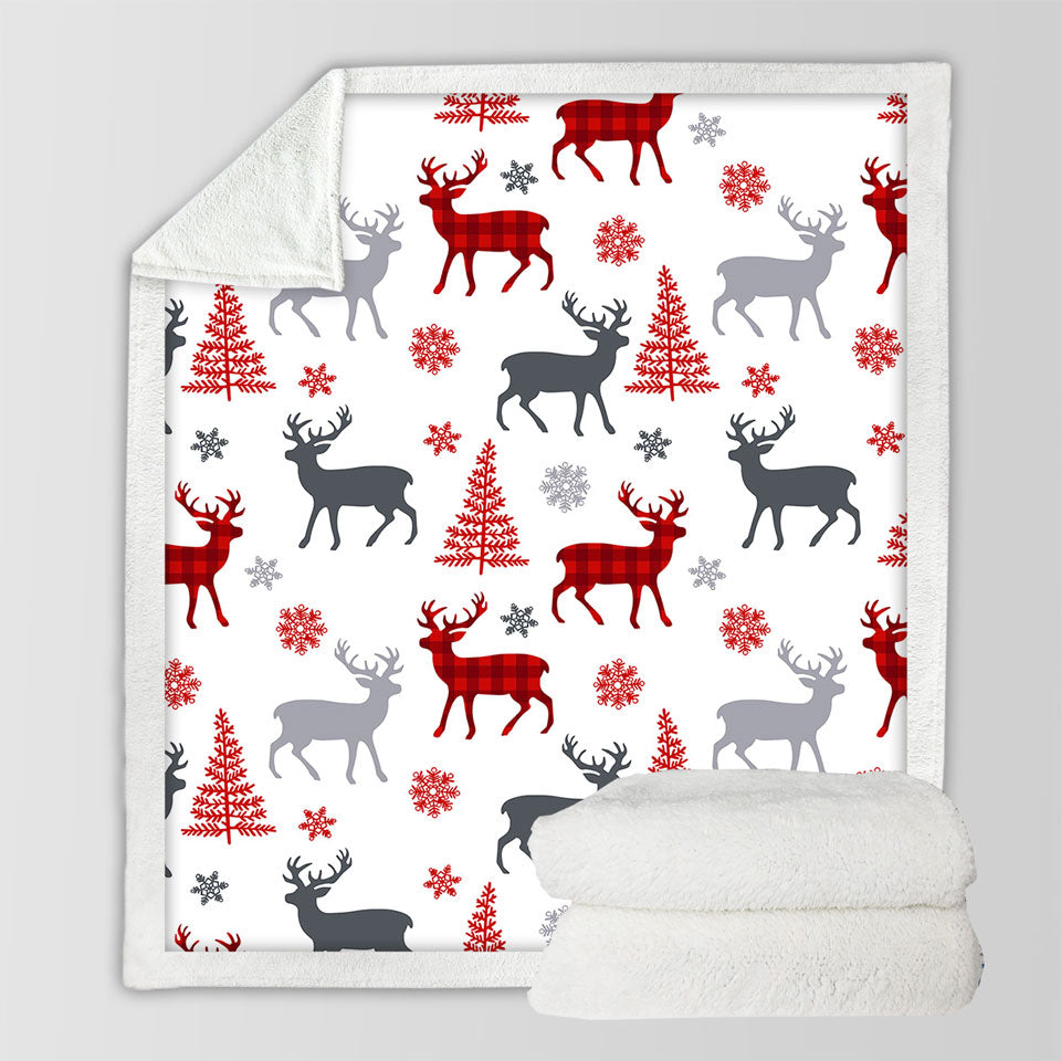 Christmas Blankets Tree Deer and Snow Pattern