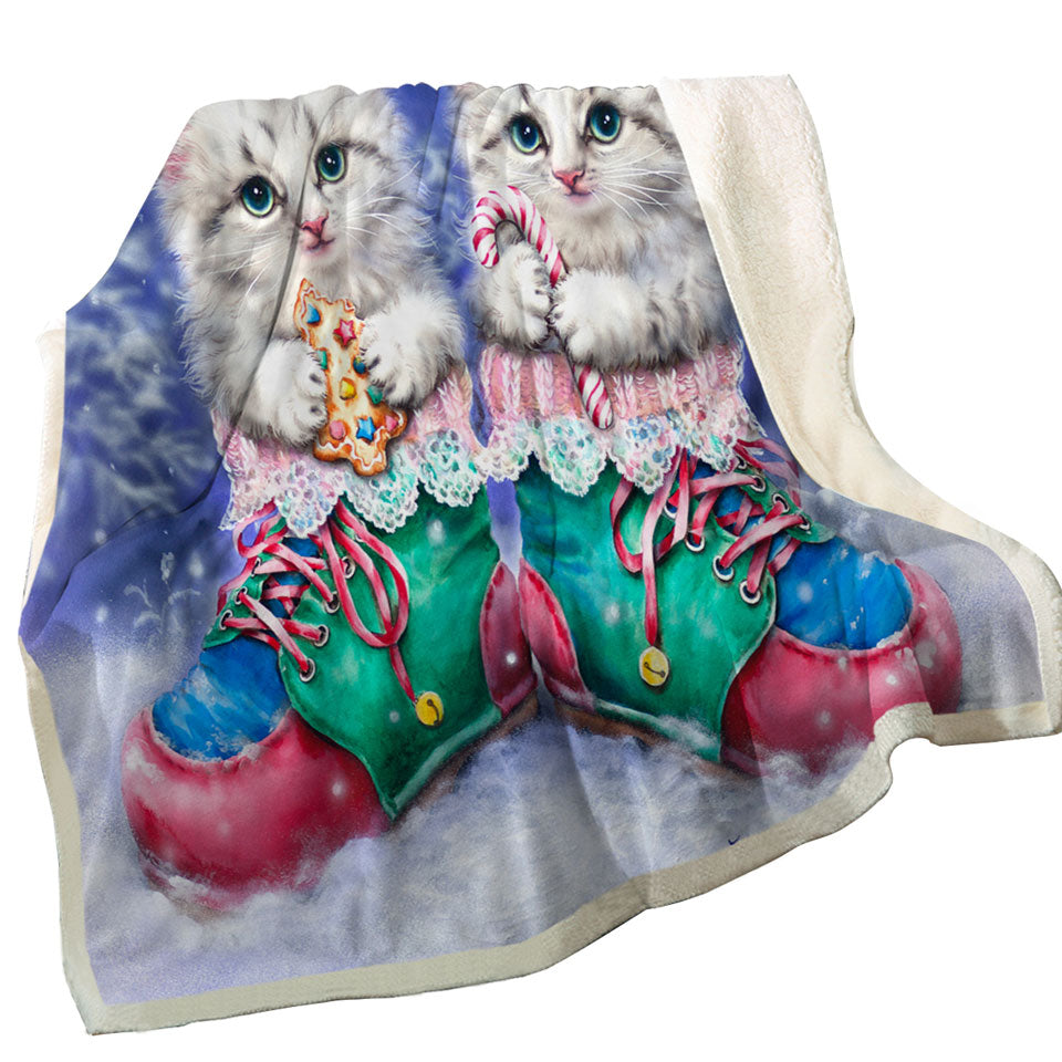 Christmas Blankets Winter Boots with Cute Grey Kittens