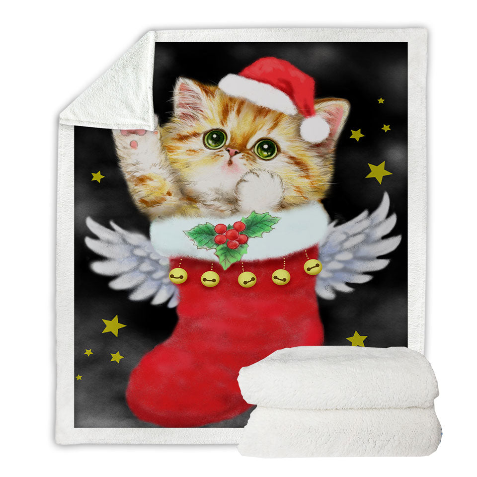 Christmas Couch Throws Cute Ginger Kitty in Red Angle Christmas Sock