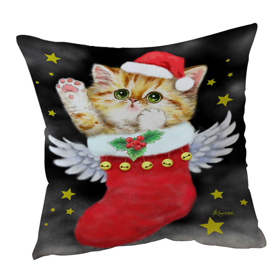 Christmas Cushion Covers Cute Ginger Kitty in Red Angle Christmas Sock